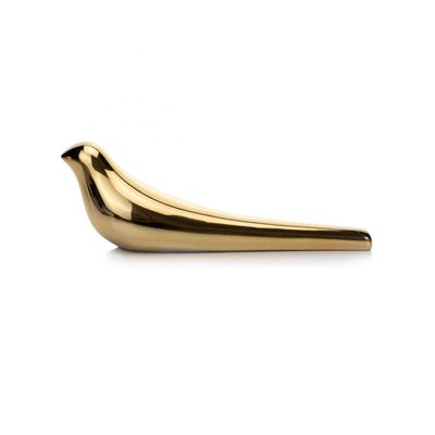 Escultura Pássaro Em Cerâmica Dourado 8x23x6cm