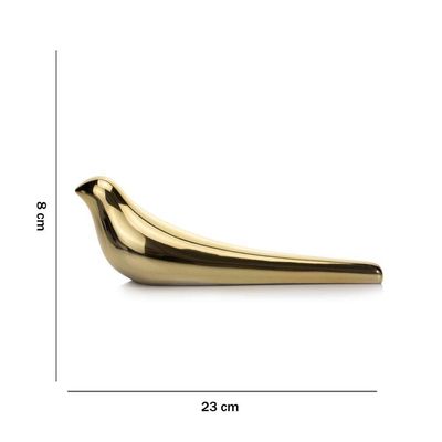 Escultura Pássaro Em Cerâmica Dourado 8x23x6cm