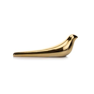 Escultura Pássaro Em Cerâmica Dourado 8x23x6cm