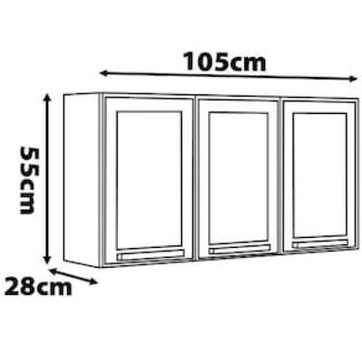 Armário Aéreo Triplo Itatiaia Florença com 3 Portas e 2 Prateleiras - 105cm de largura Branco
