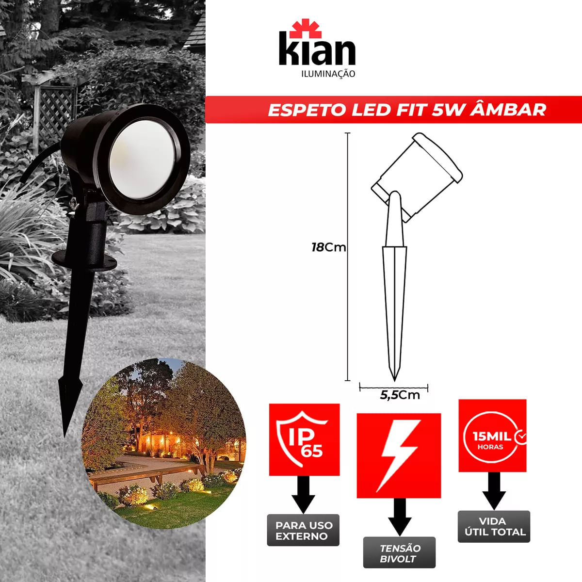 Kit 10 Espetos Luminárias Jardim Led 5w Ambar Bivolt