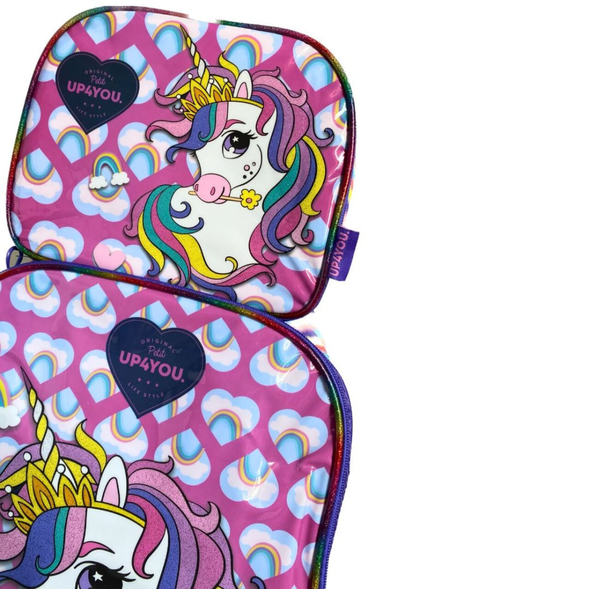 Mochila E Lancheira Unicórnio Roxo Com Glitter - Luxcel