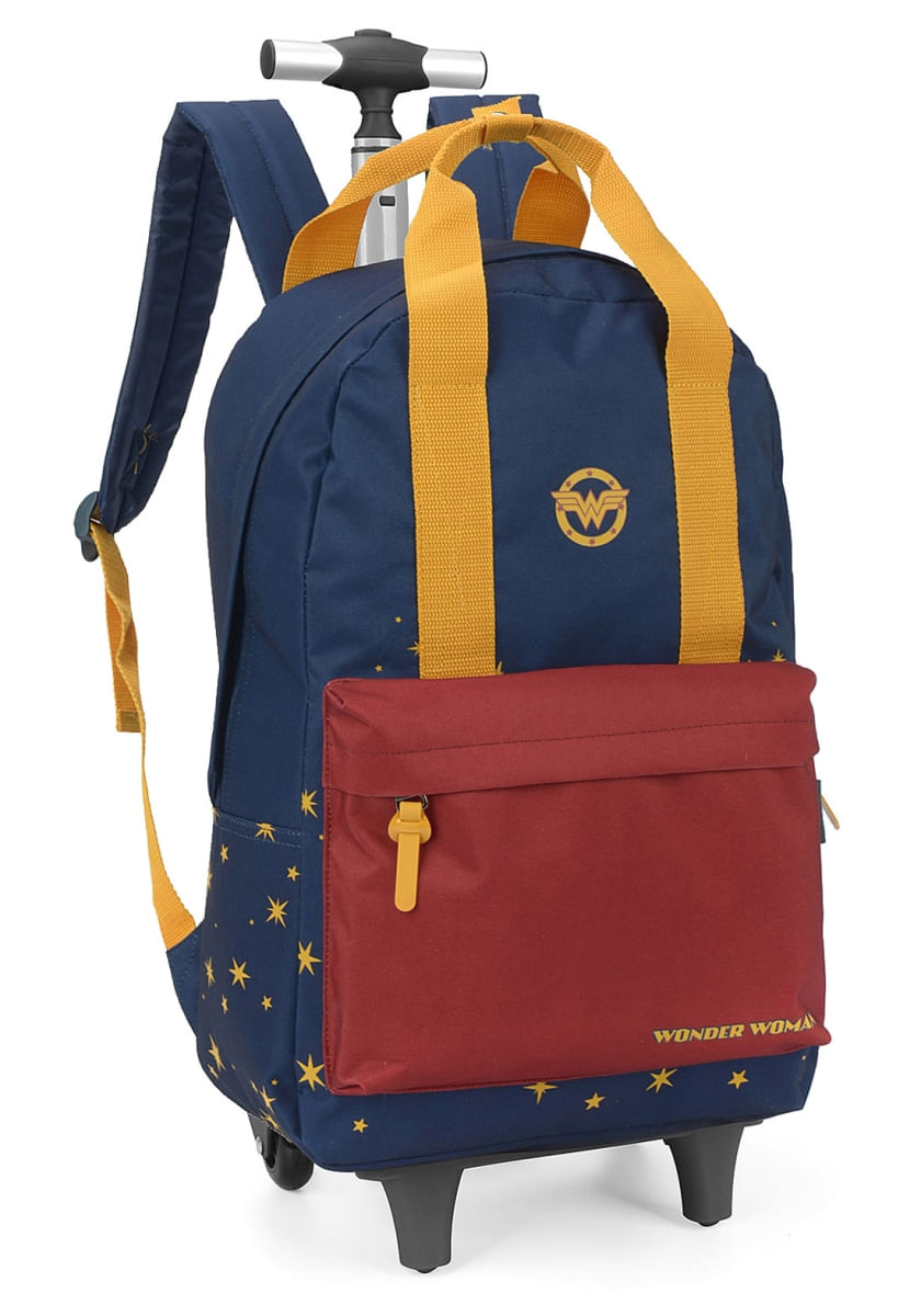 Mochila Rodas Escolar Mulher Maravilha Luxcel MC51635WW Azul