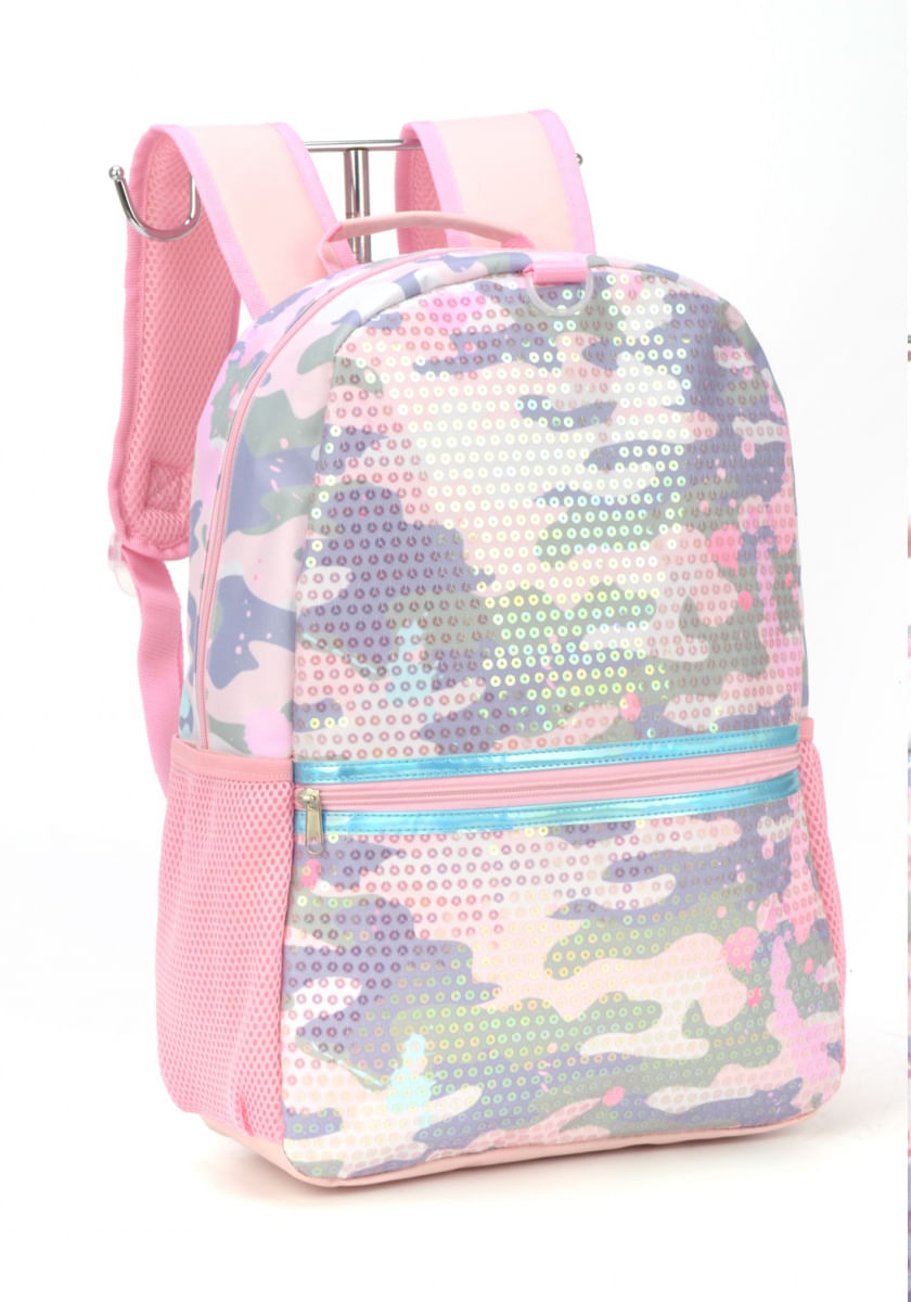 Mochila Infantil Escolar Up4You Luxcel Paetê MS46307UP Rosa
