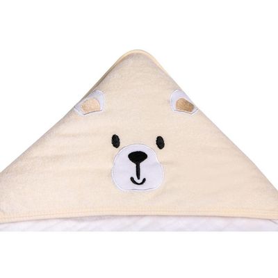 Toalha De Banho Soft com Capuz De Canto Urso Bege