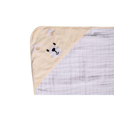 Toalha De Banho Soft com Capuz De Canto Urso Bege
