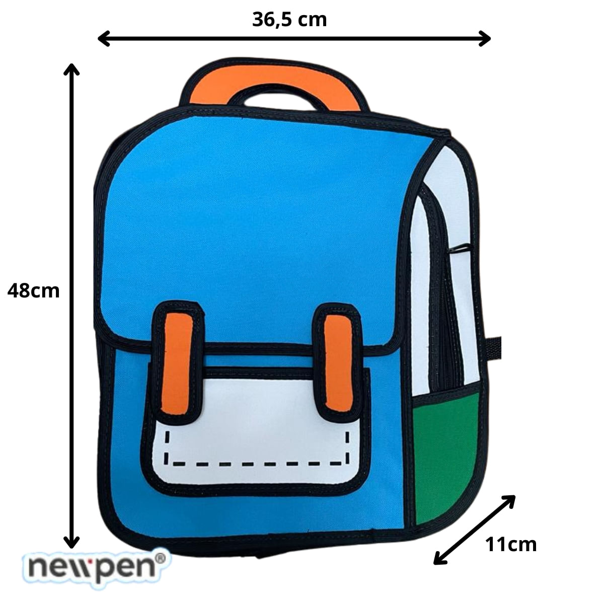 Mochila Bolsa Escolar 2D Desenho Cartoon Newpen AZUL Grande
