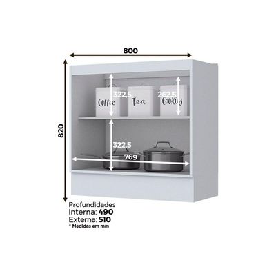 Bancada Ilha Cozinha Gourmet Americana c/ 3 Portas 145cm Cinza - Henn