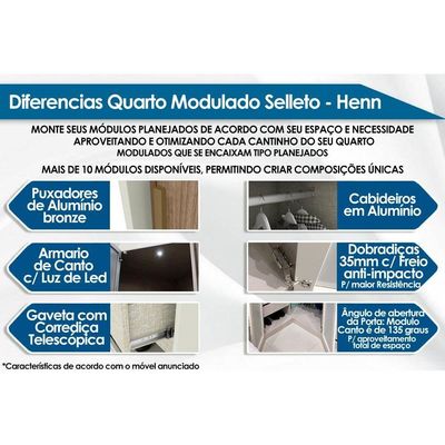 Modulado de Quarto Armário Mesa de Cabeceira Seletto MC02 c/ 1 Porta e 3 Gavetas Areia - Henn