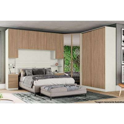 Modulado de Quarto Armário Mesa de Cabeceira Seletto MC02 c/ 1 Porta e 3 Gavetas Areia - Henn