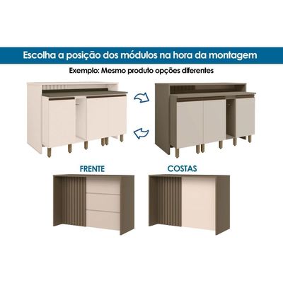 Bancada Ilha Cozinha Gourmet Connect c/ 3 Portas 145cm Duna/Cristal - Henn