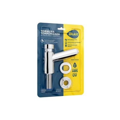 Torneira Plástica Com Fechamento Automático Blukit De Bancada Cromada