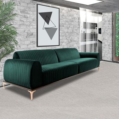 Sofá 4 Lugares Sala de Estar Base de Madeira Euro 260 cm Veludo Verde - Gran Belo