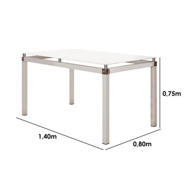 Mesa Jantar Malva Tampo Vidro 140cm Branco