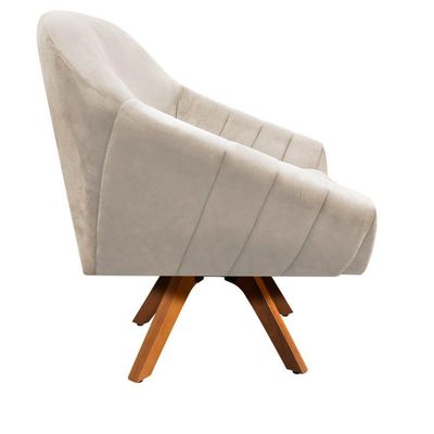 Poltrona Giratória Giovana Suede Base Madeira Drossi Bege