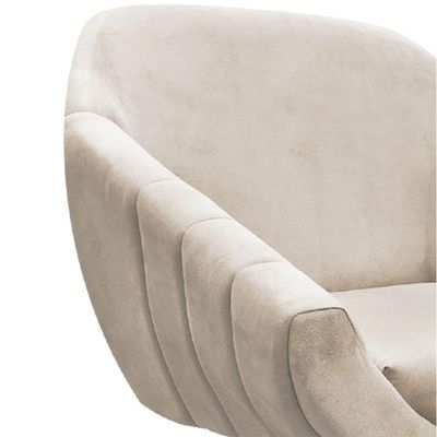 Poltrona Giratória Giovana Suede Base Madeira Drossi Bege