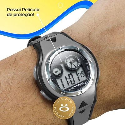 Relogio Digital Silicone Qualidade Infantil Criança Adolescente Menino Alarme Original Preto