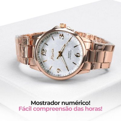 Relogio Feminino Banhado Rose Qualidade + Caixa Inoxidavel Rose Original Analogico Presente