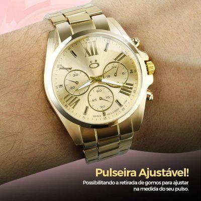 Relogio Feminino Aço Inoxidavel Banhado Dourado + Caixa Presente Edição Limitada Social Casual Moda