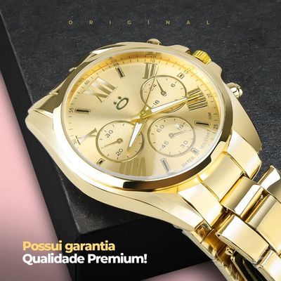 Relogio Feminino Aço Inoxidavel Banhado Dourado + Caixa Presente Edição Limitada Social Casual Moda