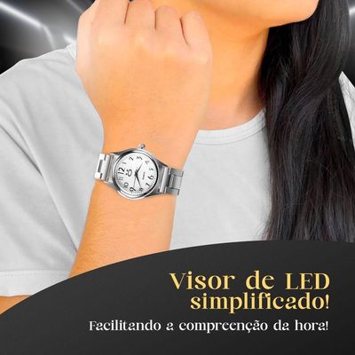 Relogio Feminino Aço Inox Prata + Colar Brincos + Caixa Social Moda Qualidade Presente
