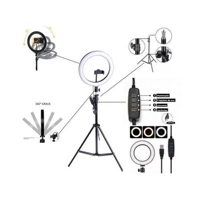 Ring Light Led Circular Completo 26Cm + Tripé 2,1M
