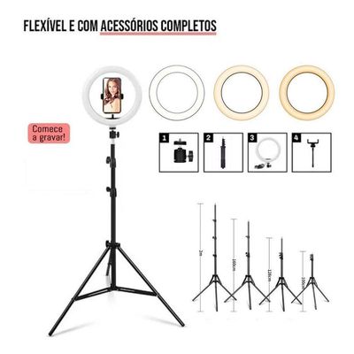 Ring Light Led Circular Completo 26Cm + Tripé 2,1M