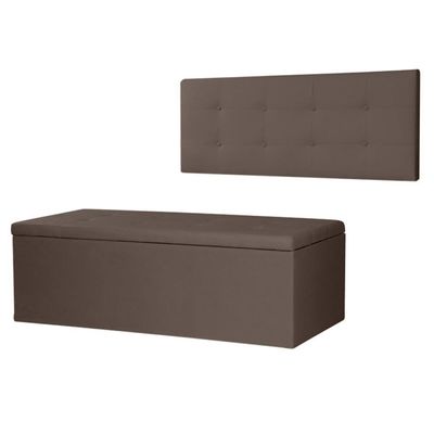 Kit Cabeceira Painel E Calçadeira Baú Casal 1,40m Berlim Suede Marrom Dal Poz Estofados