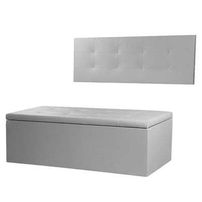 Kit Cabeceira Painel E Calçadeira Baú Casal 1,40m Berlim Material Sintético Cinza Dal Poz Estofados