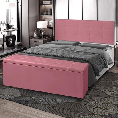 Kit Cabeceira Painel E Calçadeira Baú Casal Queen 1,60m Berlim Suede Rosa Dal Poz Estofados