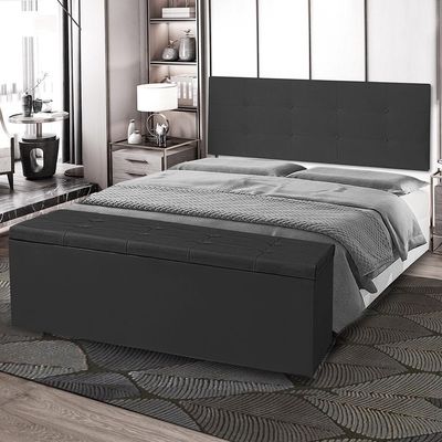 Kit Cabeceira Painel E Calçadeira Baú Casal King 1,95m Berlim Suede Preto Dal Poz Estofados