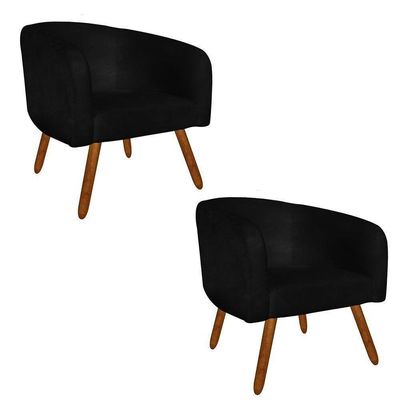 Kit 02 Poltronas Stella Suede Preto Pés Palito Castanho