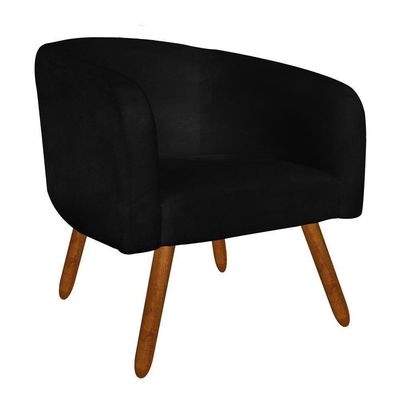 Kit 02 Poltronas Stella Suede Preto Pés Palito Castanho