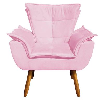 Poltrona Opala Suede Rosa Bebê Pés Palito Castanho D´rossi