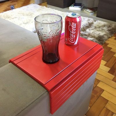 Bandeja Esteira Para Braço de Sofá Porta Copo Reto Vermelho