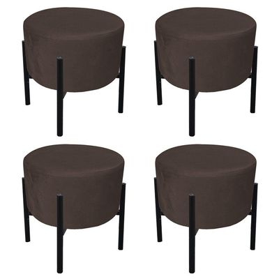 Kit 04 Puffs Iron Suede Marrom Base Palito D´rossi