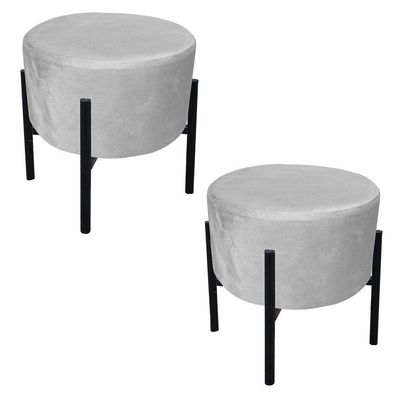 Kit 02 Puffs Iron Suede Base Preto Palito Drossi Cinza