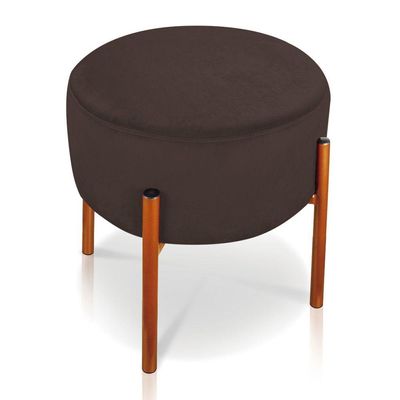 Kit 2 Puffs Iron Suede Marrom Base Metálica Cobre Drossi