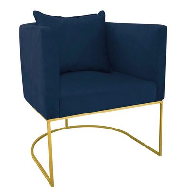Kit 02 Poltronas Paola Suede Azul Marinho Base Dourado