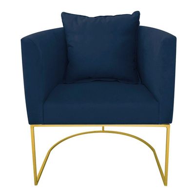Kit 02 Poltronas Paola Suede Azul Marinho Base Dourado