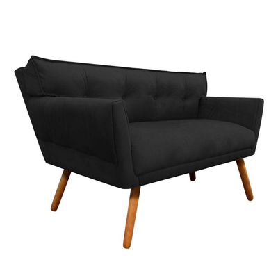 Kit 01 Namoradeira E 02 Poltronas Anitta Suede Preto