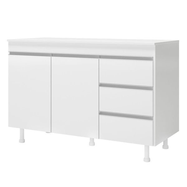 Balcão Gabinete Lux Para Pia De 120cm 100% Mdf Com Tampo 02 Portas E 03 Gavetas Branco - Desk Design