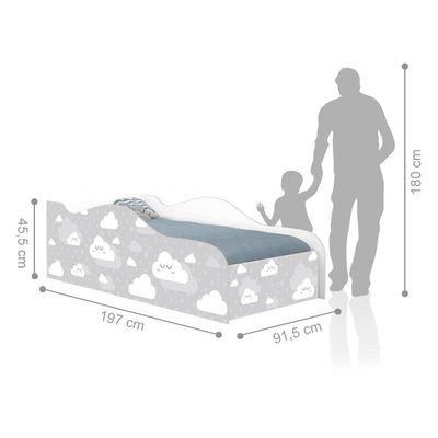 Cama Fun Nuvens Cinza Solteiro Com Colchão