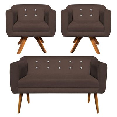 Kit Namoradeira 2 Lugares E 2 Poltronas Julia Marrom