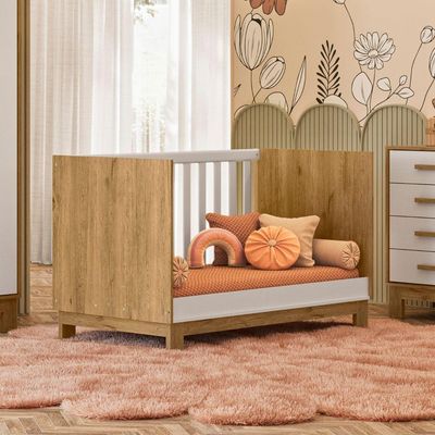 Berço E Cômoda Com 4 Gavetas Nauru Freijó Branco Acetinado