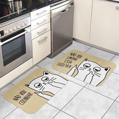 Kit Tapetes De Cozinha Gatinho Ranzinza Não Vou Limpar