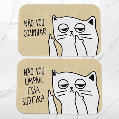 Kit Tapetes De Cozinha Gatinho Ranzinza Não Vou Limpar