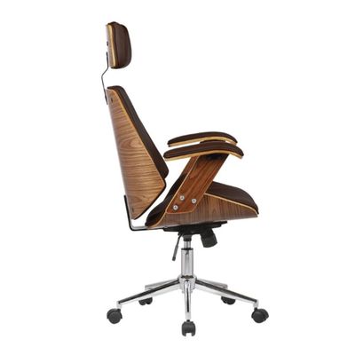 Cadeira Giratória Lisboa Bergen Rivatti C- Encosto De Cabeça Madeira Laminada Pu Marrom Base Rodízio