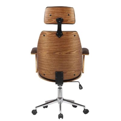 Cadeira Giratória Lisboa Bergen Rivatti C- Encosto De Cabeça Madeira Laminada Pu Marrom Base Rodízio