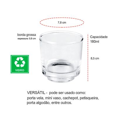 Pote de Vidro Porta Vela Suporte Mini Vaso Redondo Borda Grossa